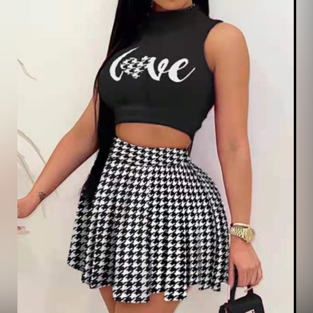 “Love” Black Skirt Set